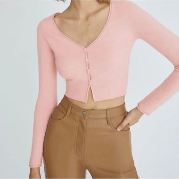 WILFRED Santorini Cardigan Sweater Cashmere Wool Dawn Pink M Medium Aritzia - Picture 6 of 16